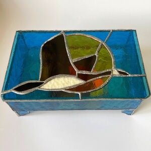 Tiffany Style Stained Glass Jewelry or Trinket Box Vintage